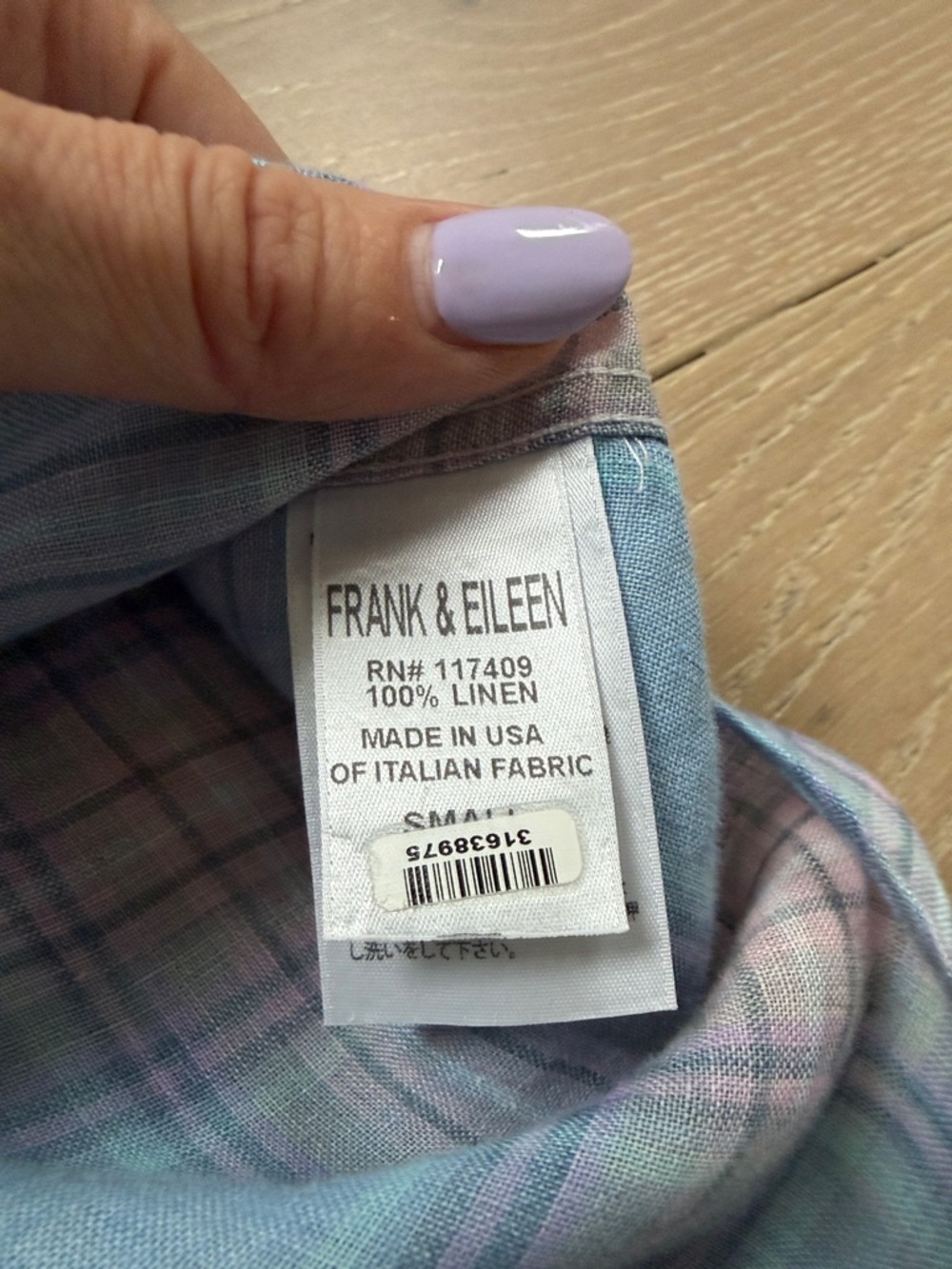 Neiman Marcus Luxury Linen Plaid Button-Down Shirt -Pastel Blue and Pink -Size S - Picture 4 of 5